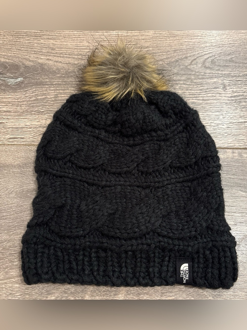 The North Face Black Faux Fur Pom Beanie